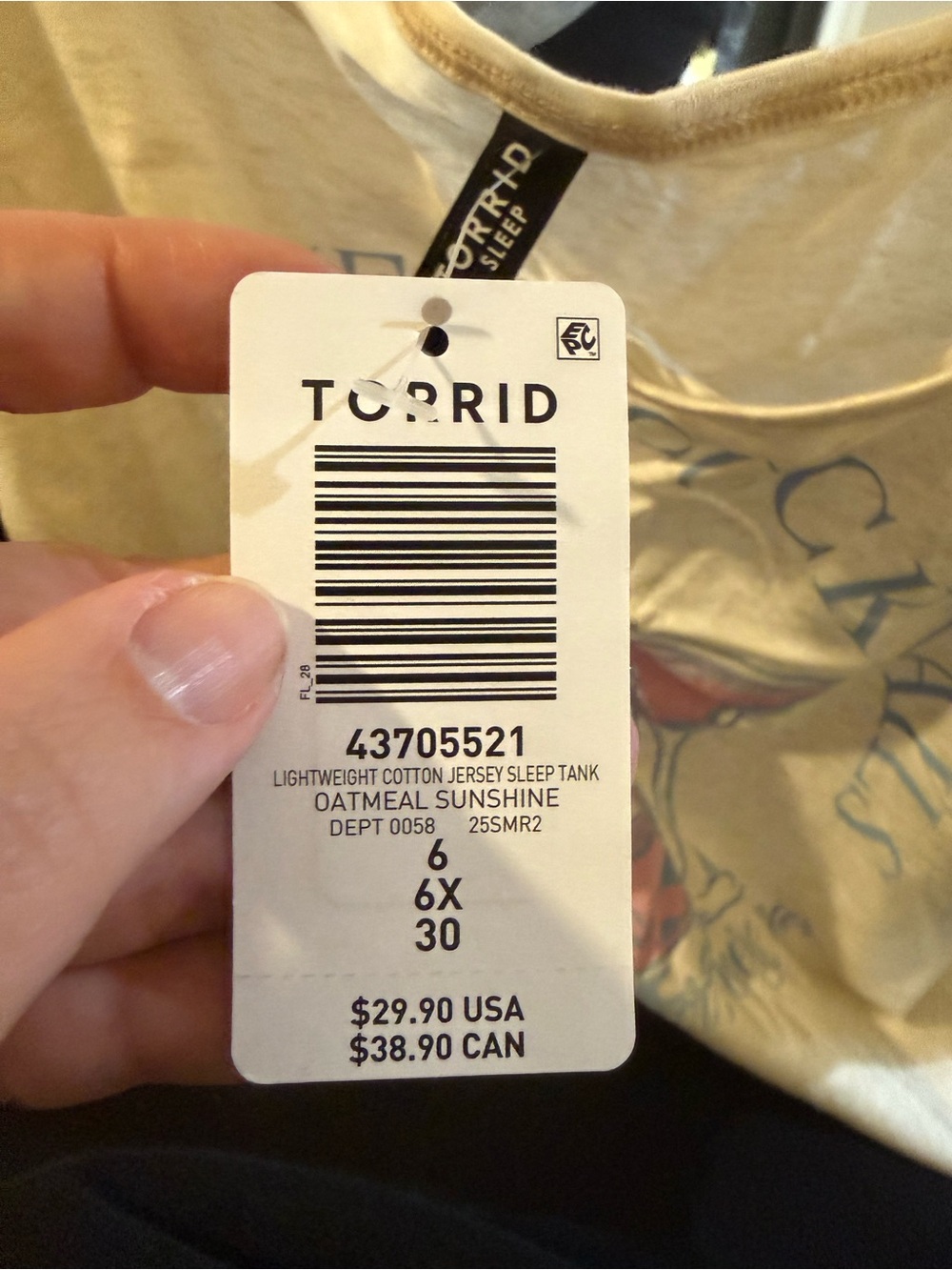 Torrid lightweight cotton jersey sleep tank size 6 - Picture 2 of 3